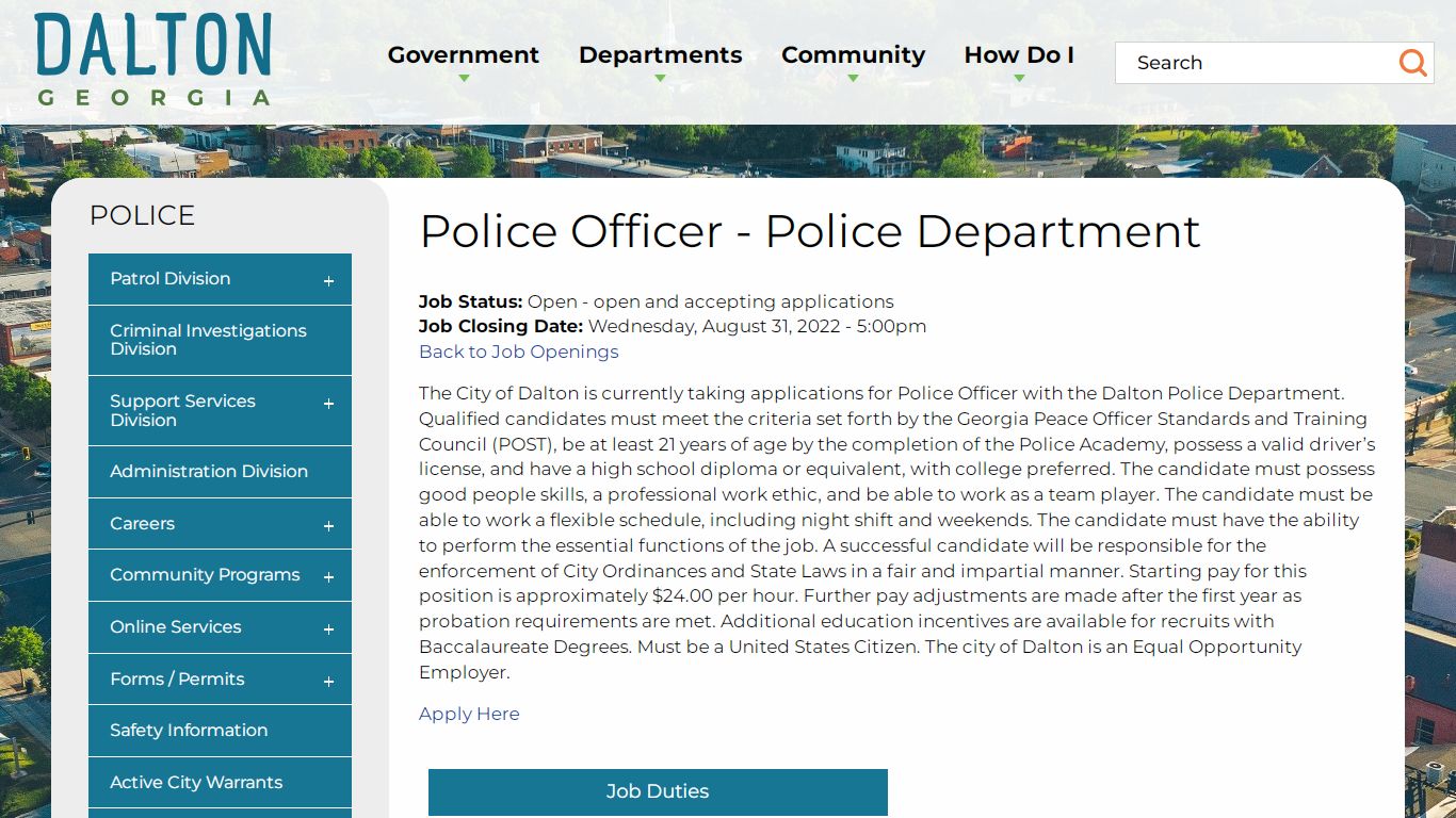 Police Officer - Police Department | Dalton, GA